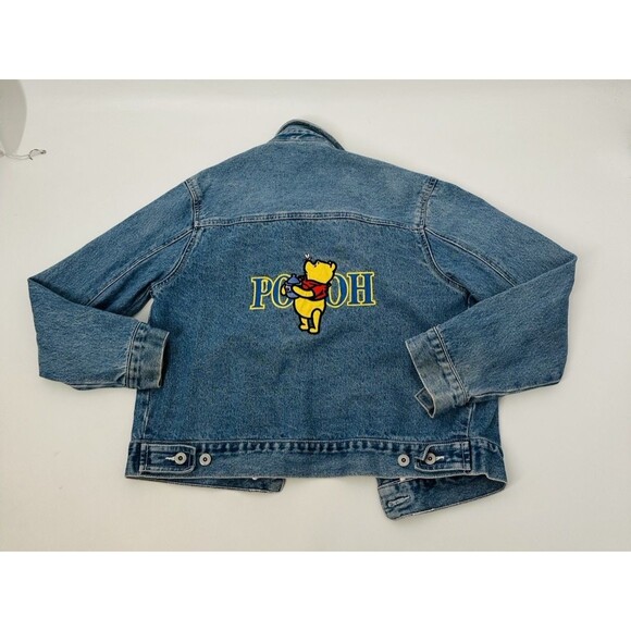 Vintage Winnie the POOH Light Wash Jean Trucker Jacket Disney FUZZY Bear DENIM S - Picture 2 of 11
